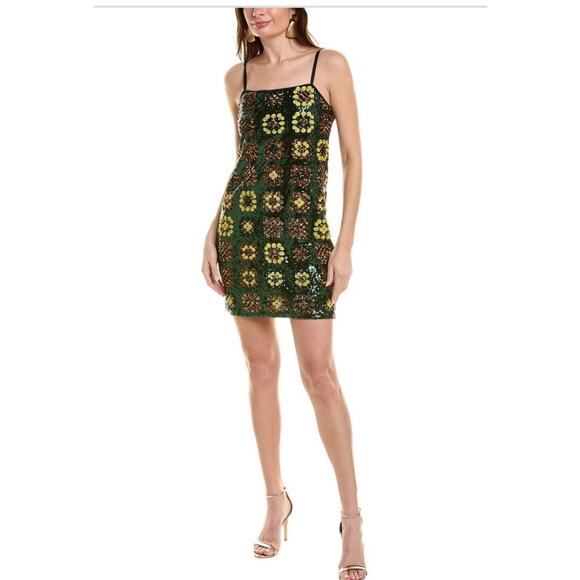 Johnny Was Gemini Sequin Mini Dress Size Medium Green Yellow Bronze NWT
